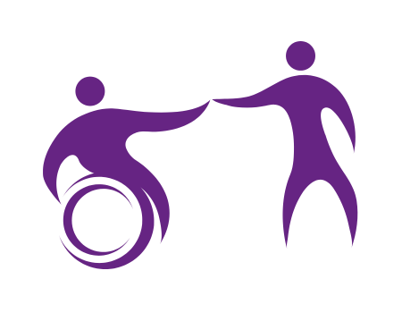 Graphic of a person in a wheelchair and a person standing touching hands